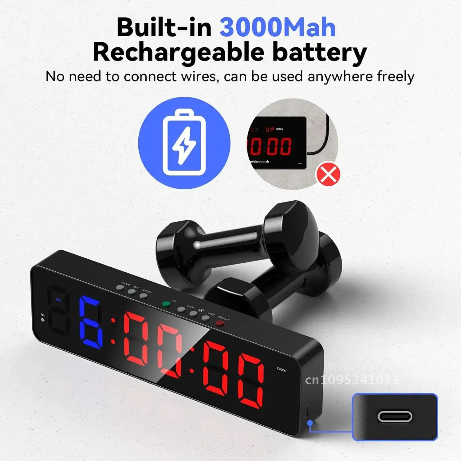 

Gym Timer 2.2 inch LED Workout Colck Count Down/Up 3.5" with x Ultra-Clear Digital Clock 12" Display Remote Multi-Scenes