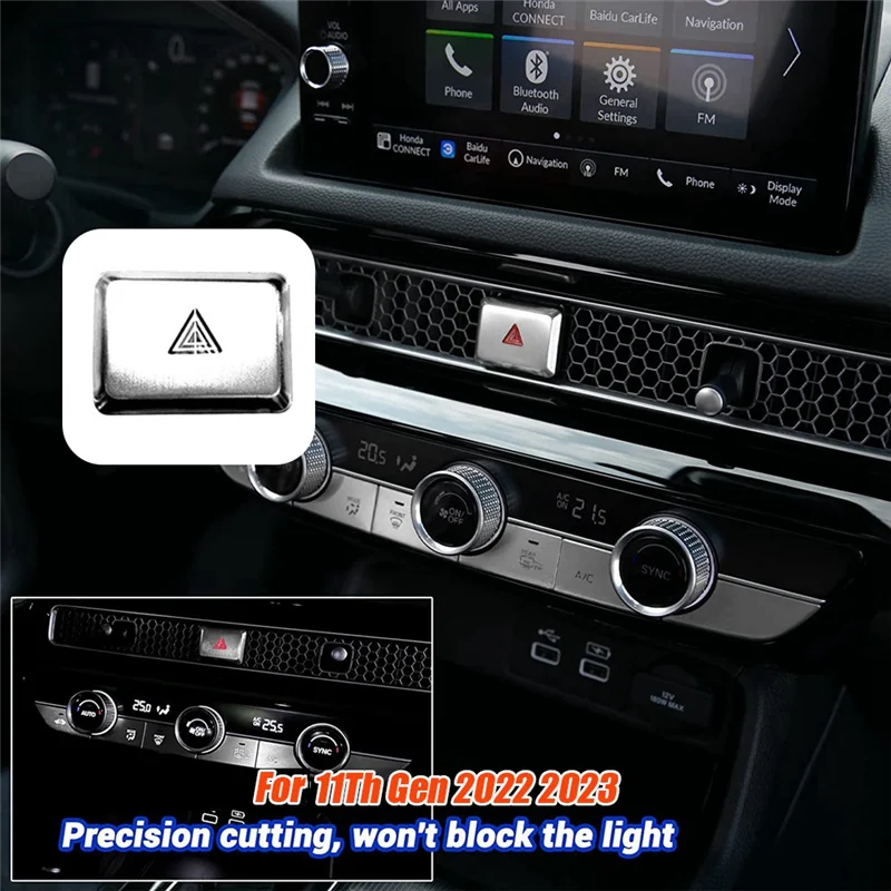 B03B-coche advertencia luz de emergencia interruptor cubierta de botón pegatina piezas embellecedoras para Honda Civic 11Th Gen 2022 2023 aleación de aluminio plata