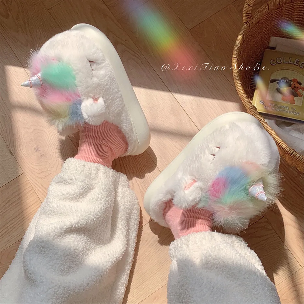 New autumn and winter women's plush slippers home fashion plush warm and comfortable cotton slippers little monster woman