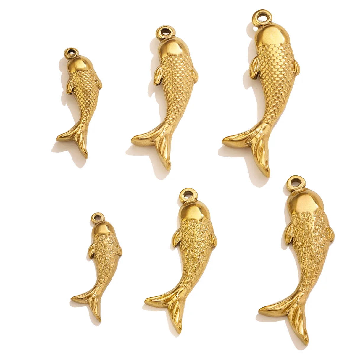 3pcs Stainless Steel 3D Fish Charms 18K PVD Gold Waterproof Pendant Connectors for Necklace Keychain DIY Jewelry Making Supplies