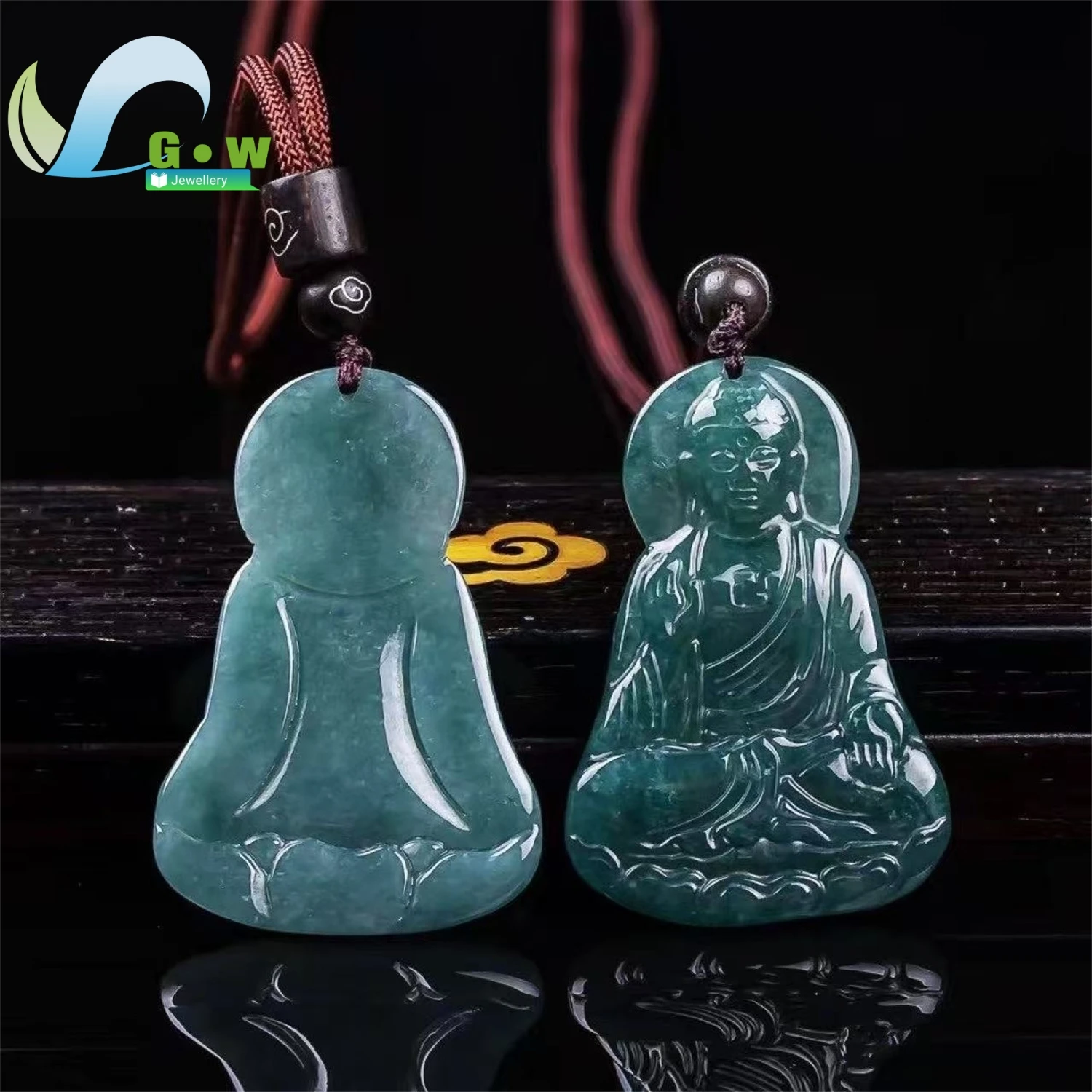 Natural Grade A Jadeite Ice Blue Water Amitabha Buddha Pendant High Fashion Unisex Men Women Gemstone Necklace Jewelry Gift