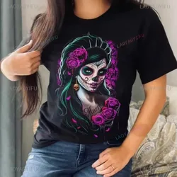 Sugar Skull T-Shirt La Catrina Girl with Purple Roses Dia De Los Muertos Sugar Skull Day of The Dead Tee Gifts for Men and Women