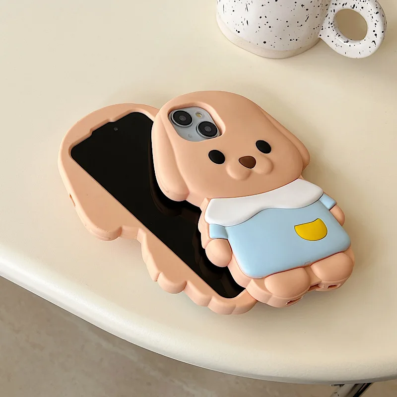 Cartoon 3d Silicone Khaki Teddy Bear Suitable For Iphone 12 13 14 15 Pro Max Phone Back Cover Protective Case Soft Shell