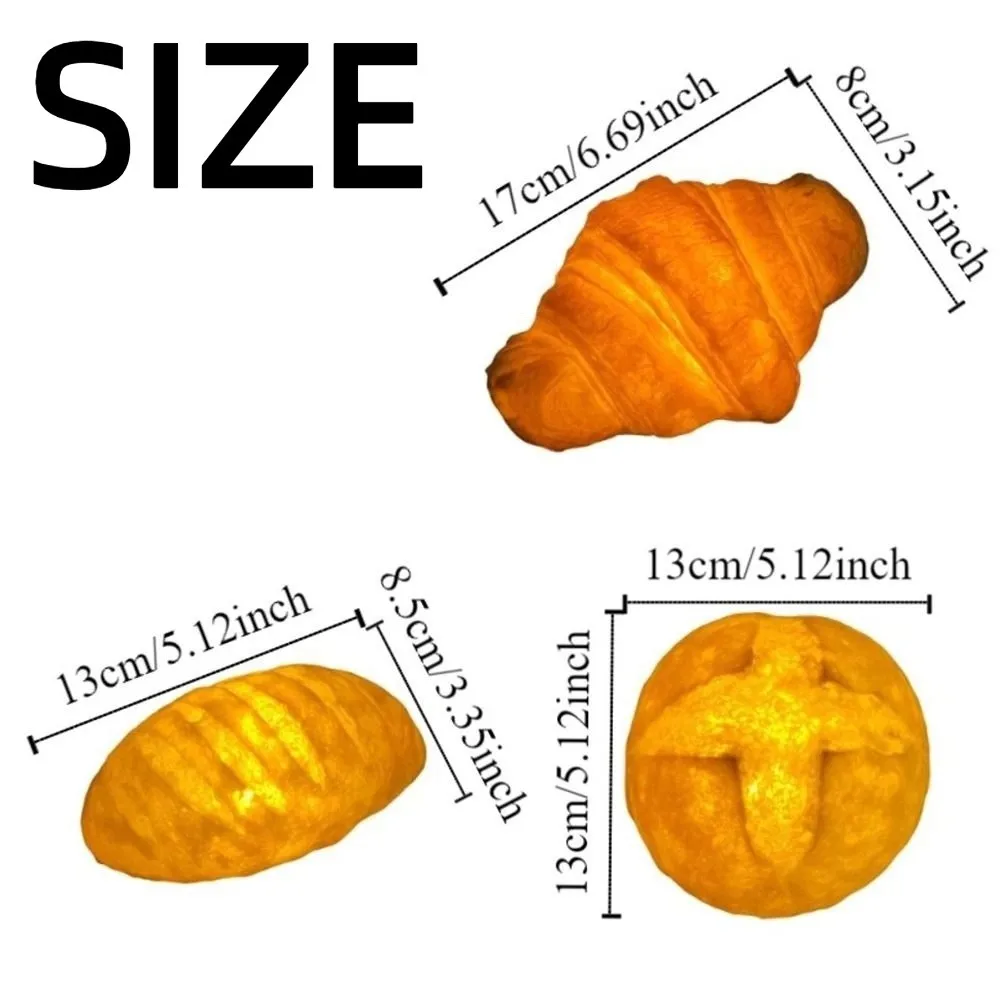 Creative Bread Shaped Lamp Cute Battery Operated LED Bread Lamp Multi-functional Funny Simulation Croissant Light Baking Room
