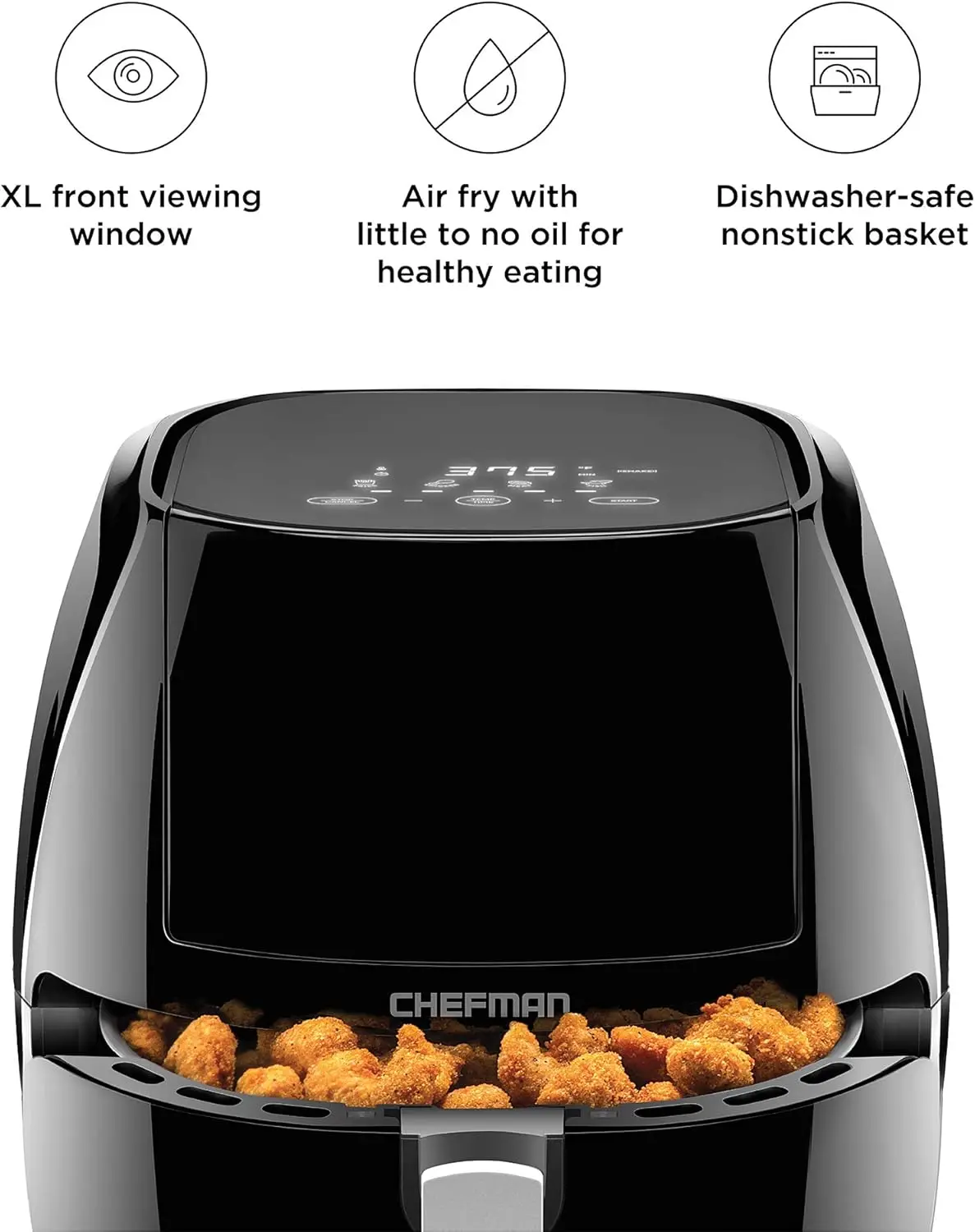 مقلاة هوائية تعمل باللمس سعة 8 لتر مع نافذة عرض XL وشاشة عرض رقمية متقدمة، قلي بزيت أقل للأغذية الصحية، درجة حرارة قابلة للتعديل