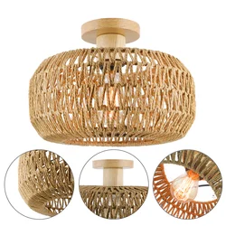 Flush Mount Ceiling Lights Woven Lamp Round Shaped Fixture LED to Weave Living Room Modern Style Kitchen Fixtures Bathroom