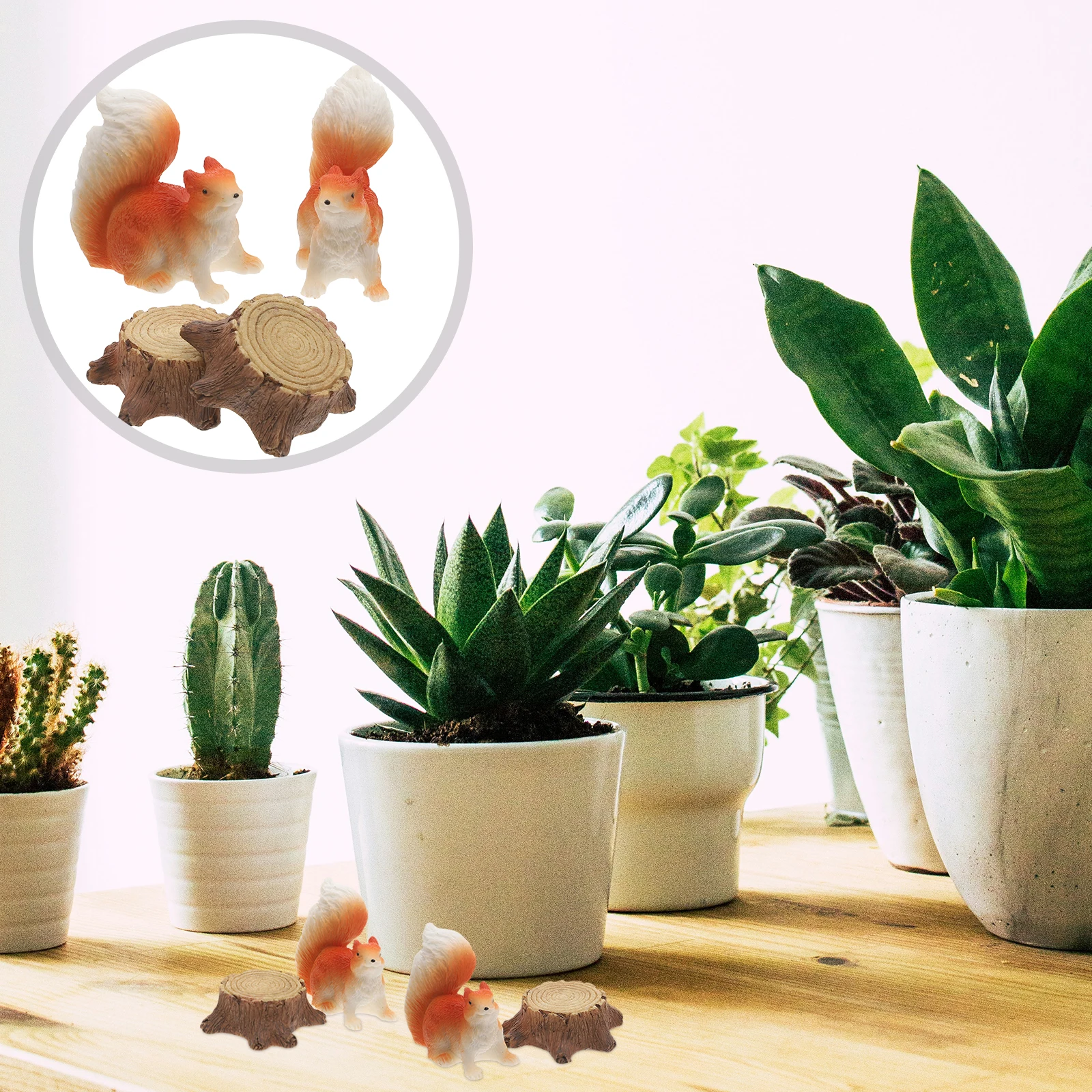 

4pcs Miniature Squirrel Figurines Realistic Resin Decorations Tree Stump For Mini Garden Accessories Outdoor Micro Landscape