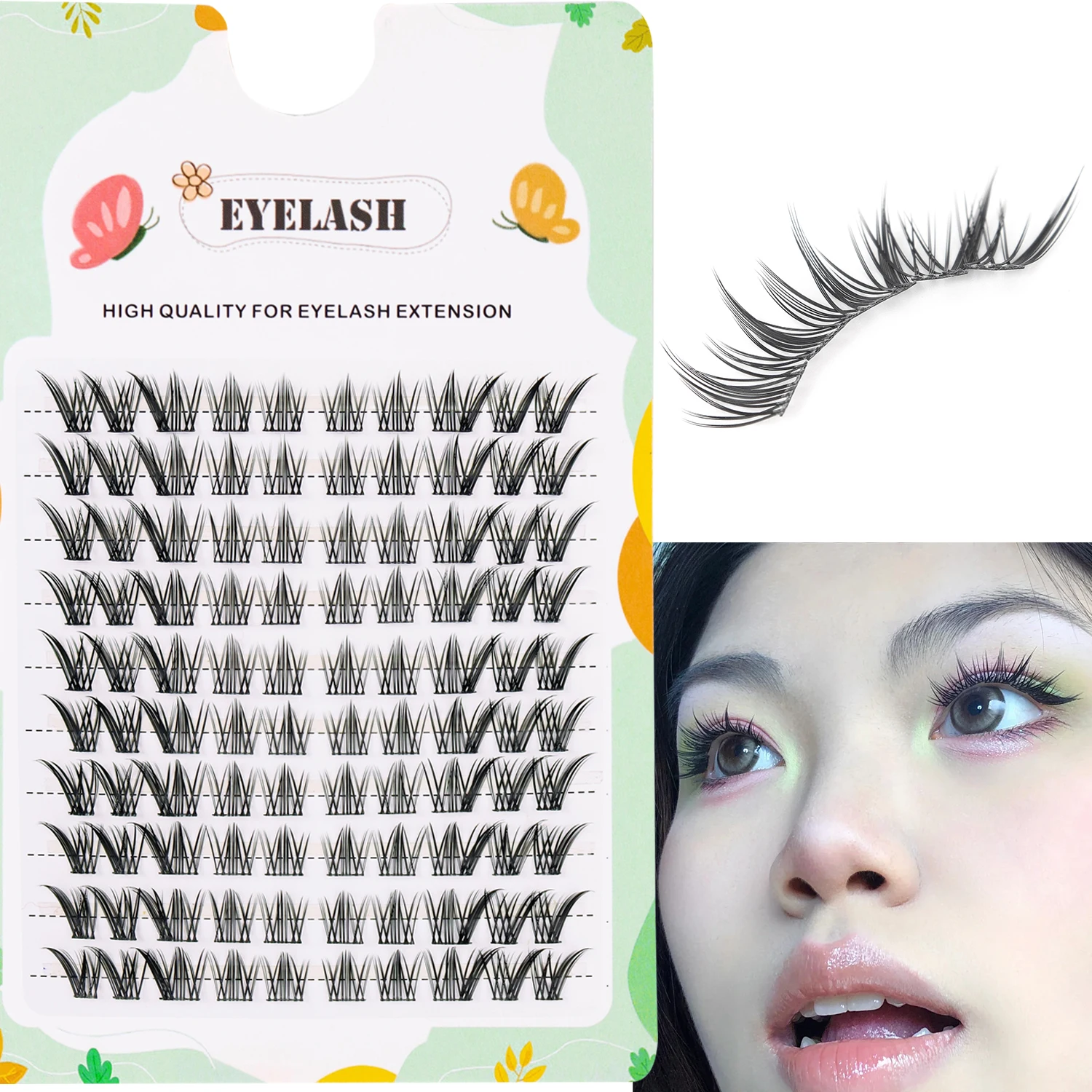 Wimpernbüschel, 100 Stück, Nine Tailed Rabbit Slant Flying Fox Style, künstliche Wimpern, natürliche Simulation, DIY-Haar, bequem, leicht