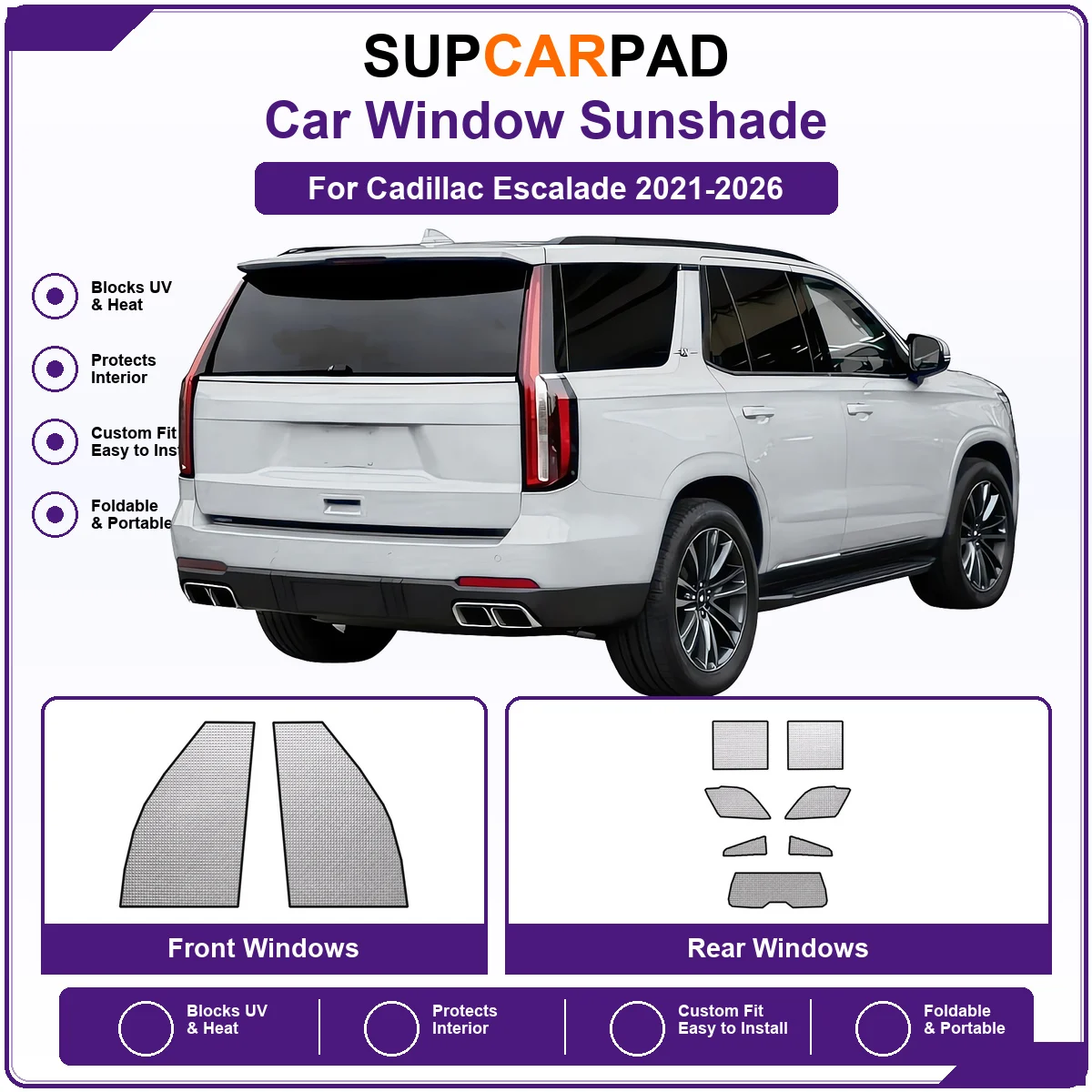 For Cadillac Escalade 2021-2026 Pre‑Cut Auto Window Sunshade Anti‑UV Car Sun Visor Protector