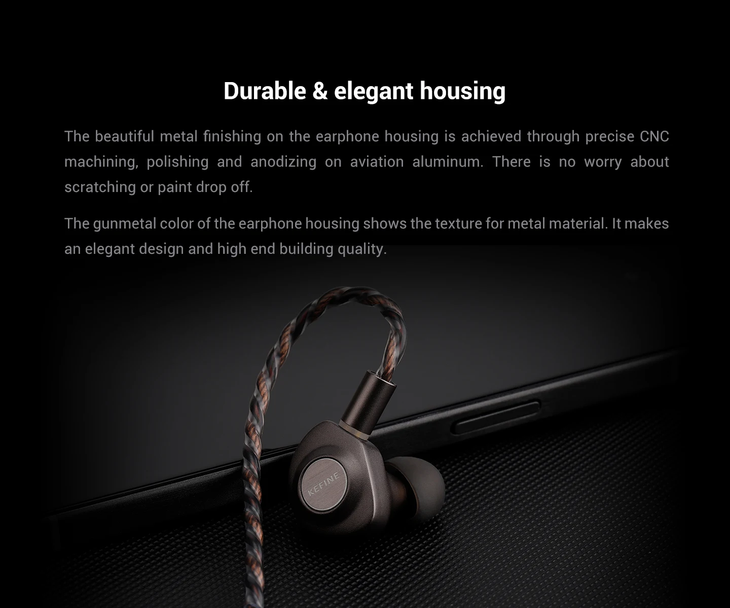 KEFINE Delci 10 mm DLC+PU-Membran, dynamischer Treiber, kabelgebundene HiFi-IEM-Kopfhörer mit CNC-Metall und abnehmbarem 0,78 mm 2-poligem 3,5-mm-Kabel – Detail 3