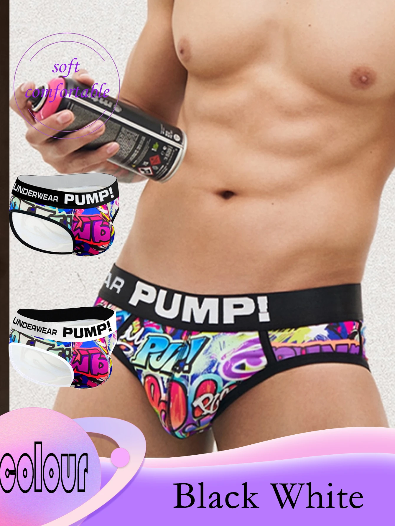 

2Pcs Mixed Colors Sexy Men's Underwear Graffiti Print Brief Low Waist With Bulging U Pouch Briefs For Men Fashion Panties