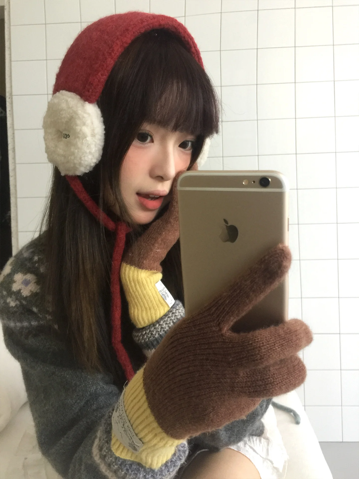 Retro Fashionable Versatile Lace-Up Earmuffs For Women Autumn And Winter Warm Fuzzy Color-Blocked Knitted Earmuff