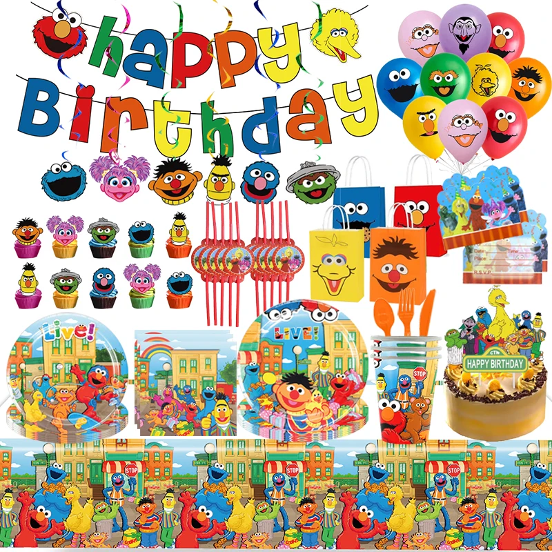 Favores de fiesta de Barrio Sésamo, decoración para fiesta de feliz cumpleaños para niños, decoración para tarta de Barrio Sésamo, globos, juguetes, suministros para Baby Shower