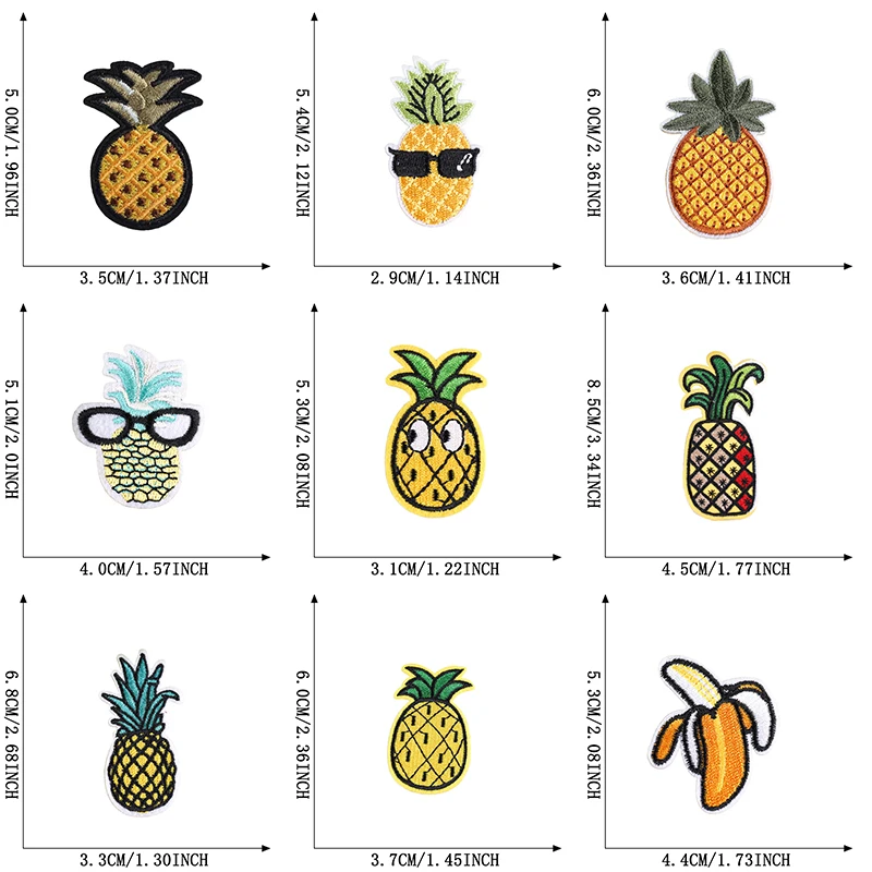 10 Stück niedliche Ananas-Eisen-Aufnäher für Kleidung, bestickt auf Jacken, DIY-Aufkleber-Set, zum Aufnähen, für Outdoor-Aktivitäten, für Kinder, Stoff-Aufnäher – Detail 2