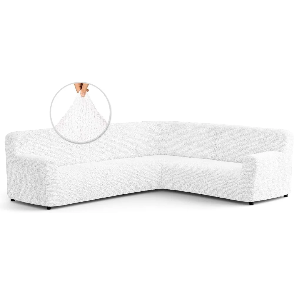 

Soft Polyester Couch Slipcovers - 1-Piece Form Fit Stretch Furniture Cover - Microfibra Collection (Corner Sofa, White)