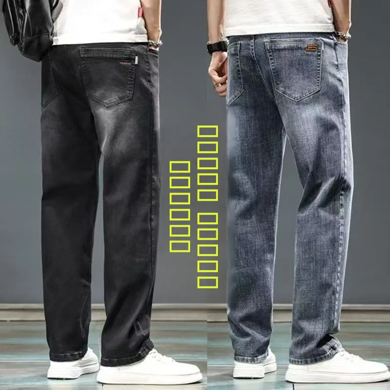 

Business Casual Loose Fit Men's Jeans Elastic Wear Resistant Youth Straight Leg Long Trousers Fashionable mid High Waist