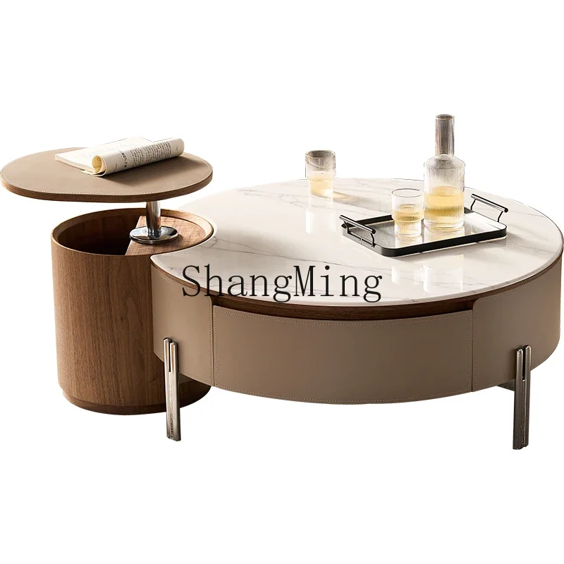 ZZJ modern log style practical coffee table small apartment living room home fashion high sense round splicing coffee table