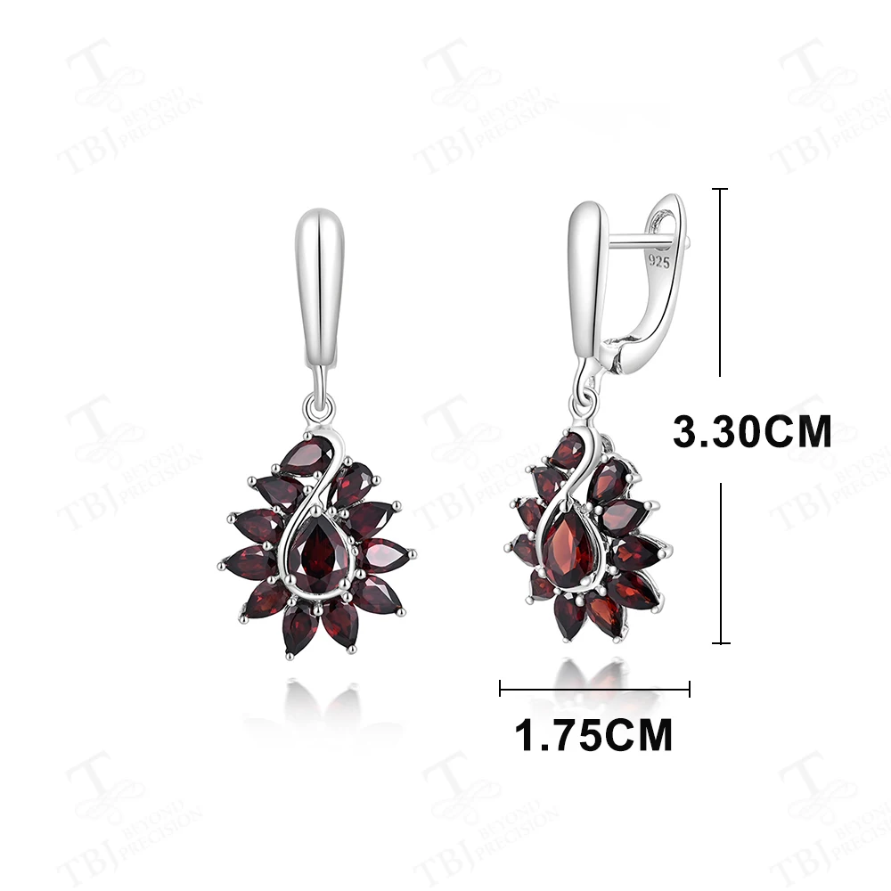 S925 Silver Unique shape design with natural garnet gems Drop Earrings for women fine jewelry anniversaries & banquets wear