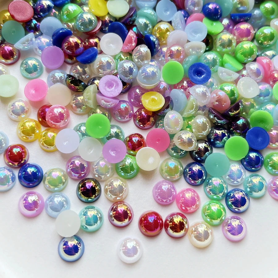 Super bright 8mmAB Color semi-round beads diy decorative round flat back jewelry make decorative semi-round beads 60pcs/lot