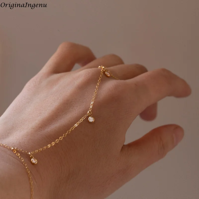 

Изящный браслет-цепочка с цирконом, наполненный золотом 14 карат, гипоаллергенные, устойчивые к тускнению ювелирные изделия для женщин