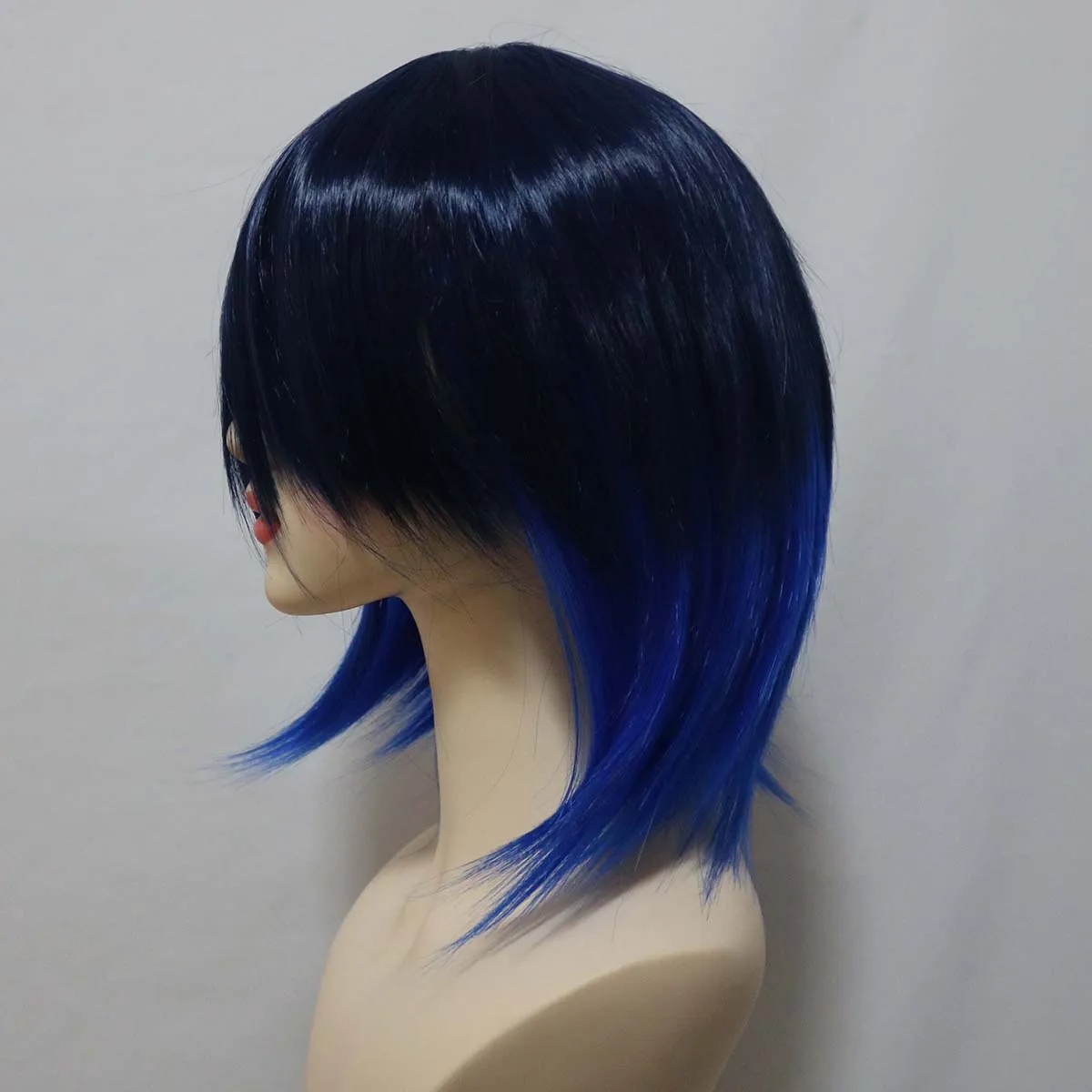 애니메이션 코스프레 소품 악마 하시비라 이노스케 블랙 혼합 블루 스트레이트 헤어 가발
