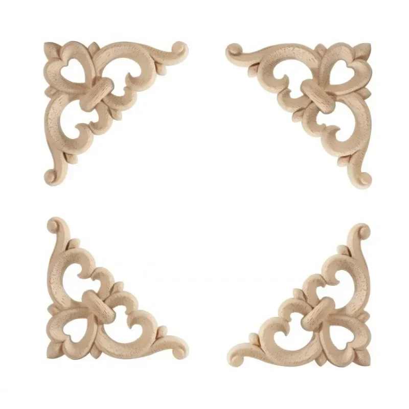 Natural Floral Wooden Figurines Crafts Wood Carved Corner Appliques Frame Wall Door Furniture Woodcarving Decorative