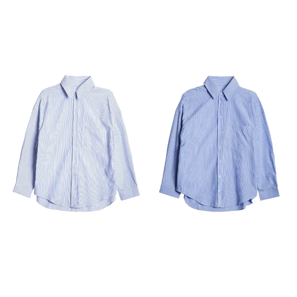 

2024 ZAR4 Summer New Women's Fashion and Versatile Casual Long sleeved Striped Linen Blended Shirt