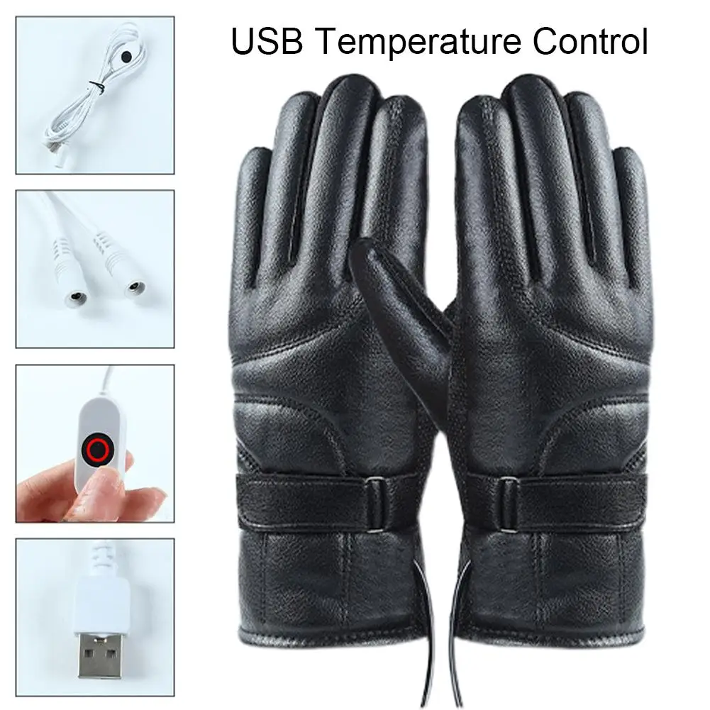 1 Pair USB Heating Gloves Rechargeable Electric Heating Gloves Screen Touch Warm Gloves Fishing Gloves For Outdoors Ski Mot W9J3