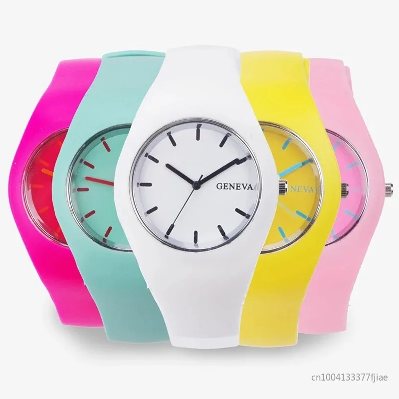 Geneva-relojes deportivos informales para mujer, pulsera de cuarzo con banda de silicona, colorida, a la moda