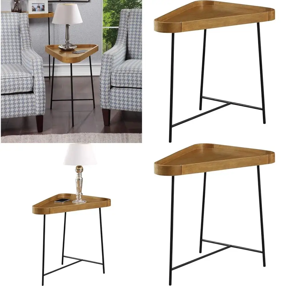 

Modern Industrial Side Table, 27 Oak Driftwood & Black, Hairpin Legs for Living Room