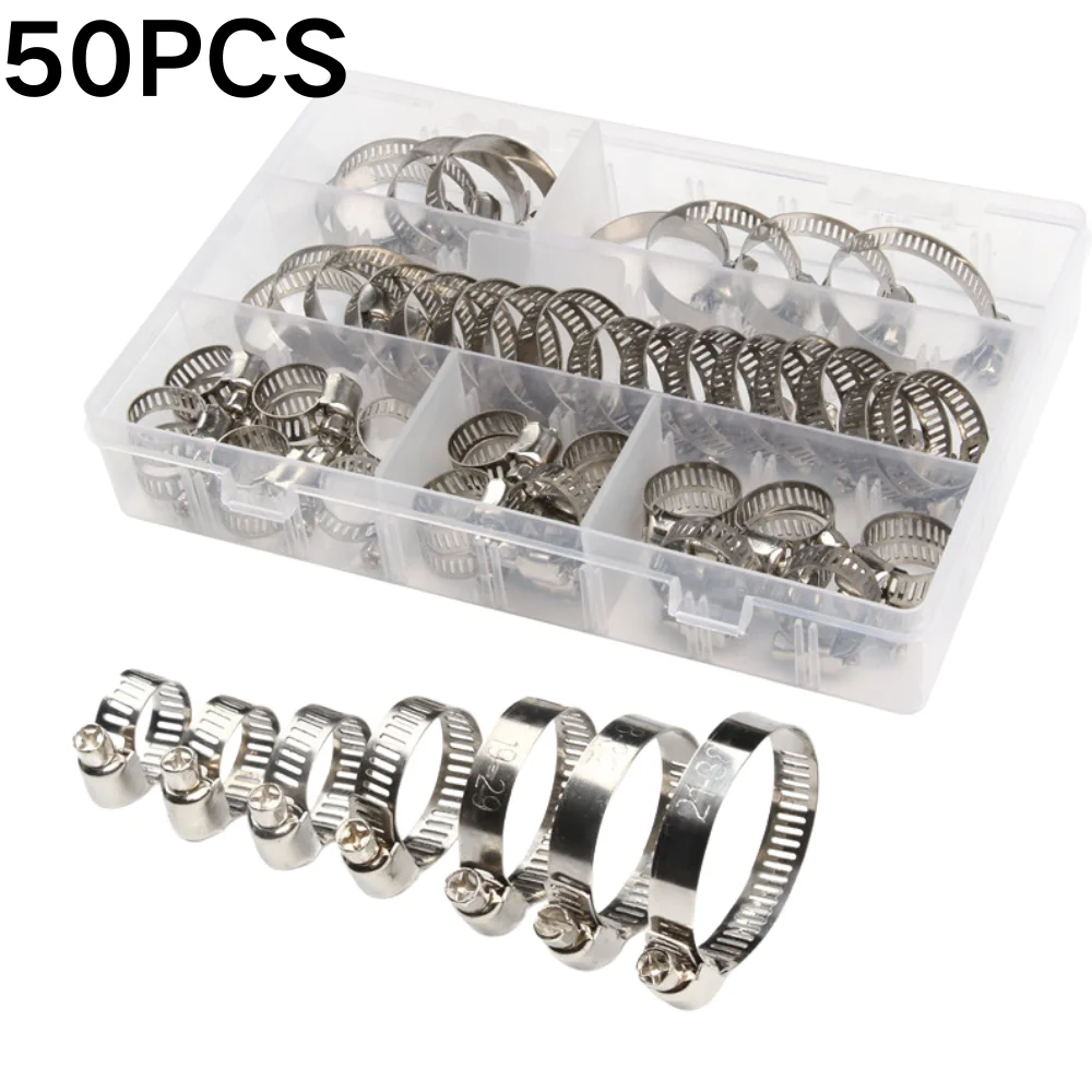 

50Pcs 8-38mm Stainless Steel Adjustable Drive Hose Clamp Fuel Line Worm Clip Hoop Hose Clamp For Water Pipe Plumbing Automotive