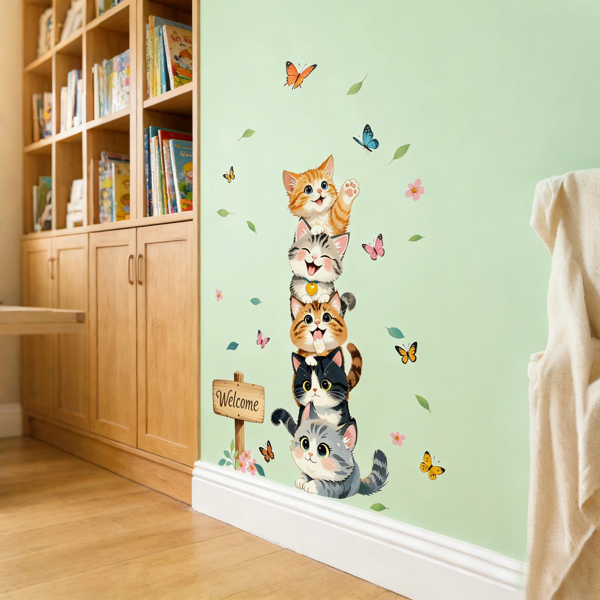Cat Butterfly Wall Stickers Children's Bedroom Decor Self-Adhesive Wall Decals Wholesale Cute Animal Theme Room Decorations view 3