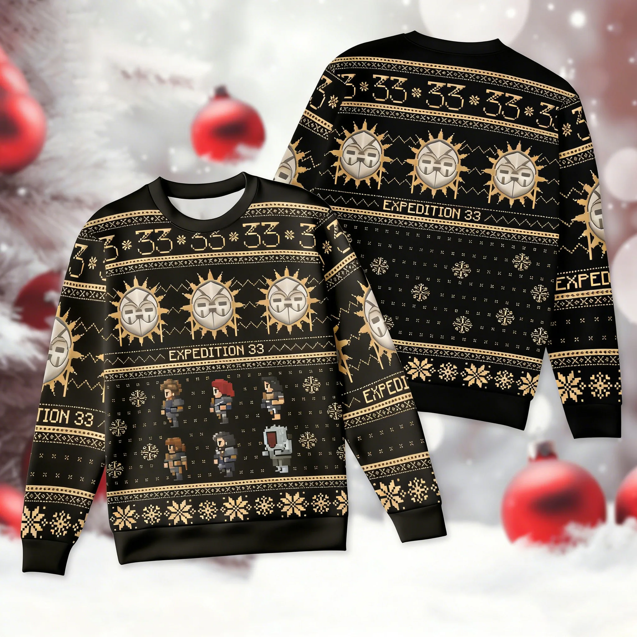 Expedition 33 Holiday Crewneck Sweatshirt Pixel Gamer Casual Retro Cartoon for Autumn/Winter Long Sleeve Versatile New Pattern