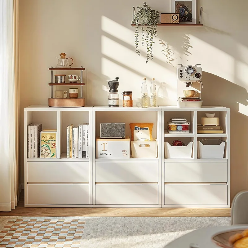 Creative bookcase, bedroom, tea table, locker, storage cabinet against the wall, free combination, low cabinet, cream wind