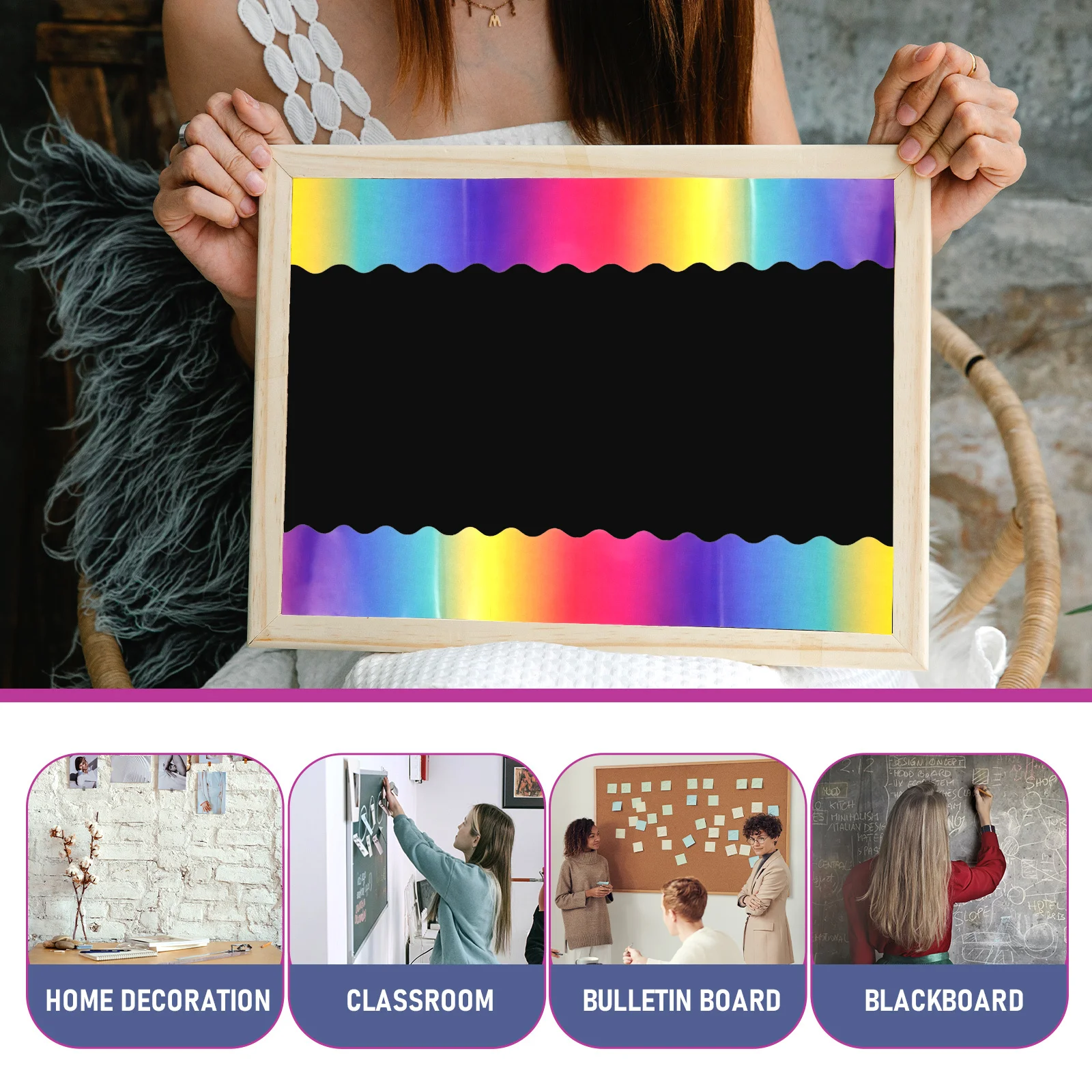 

Bulletin Board Border Trims Gradient Color Wear-Resistant Stickers for School Blackboard Classroom Wall Decor Practical Sticker