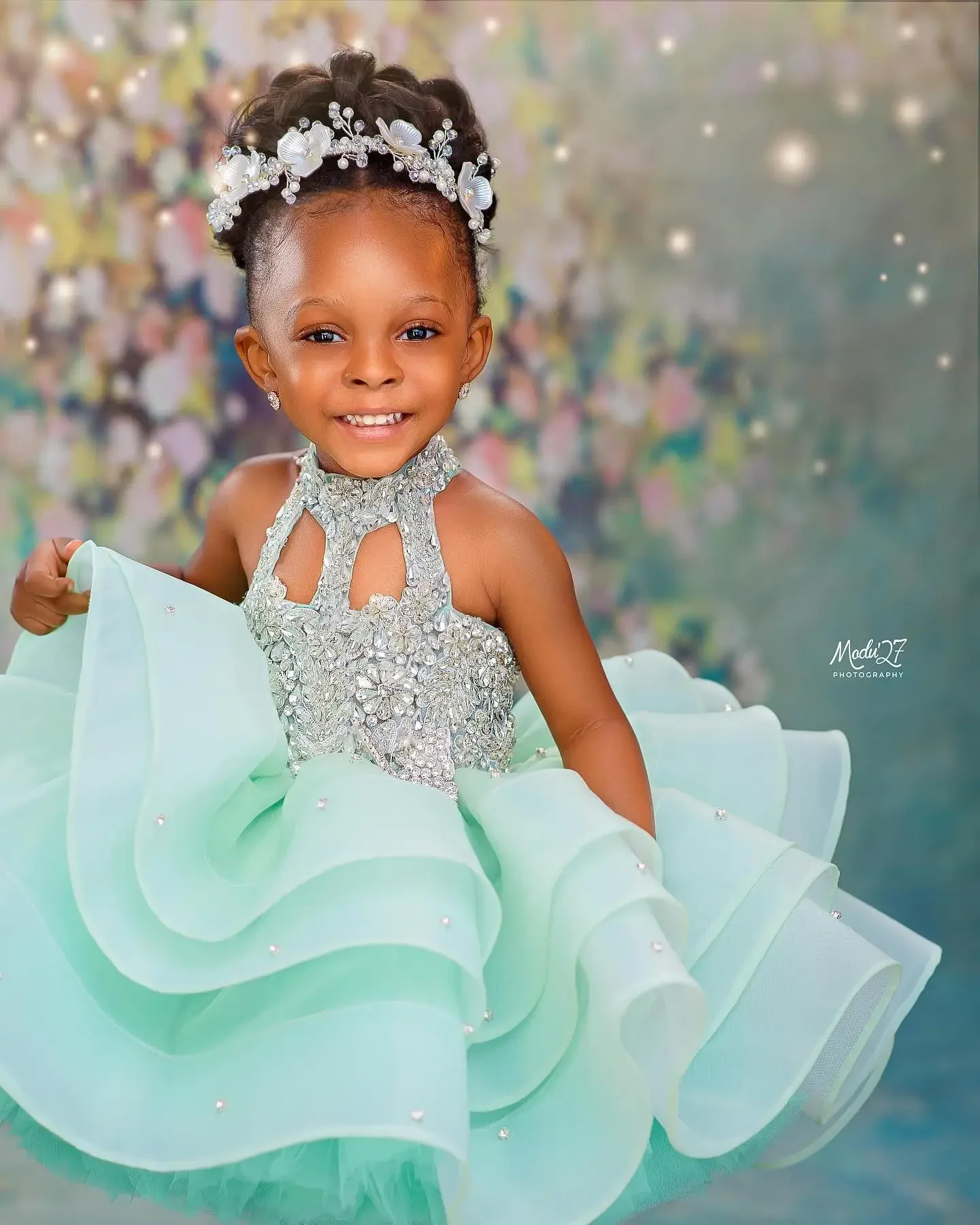 Customized Mint Green Kids Birthday Party Dresses High Neck Short Flower Girl Dresses for Wedding Baby Girls Prom for Photoshoot