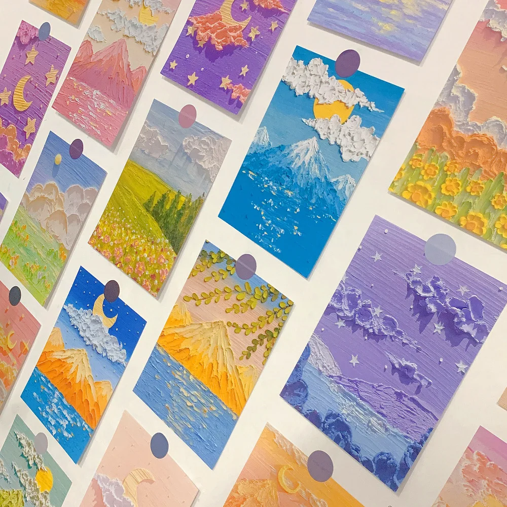 30 Pcs Oil Painting Landscape Wall Collage Kit INS Style Background Stickers Posters Greeting Cards Art Decor Set