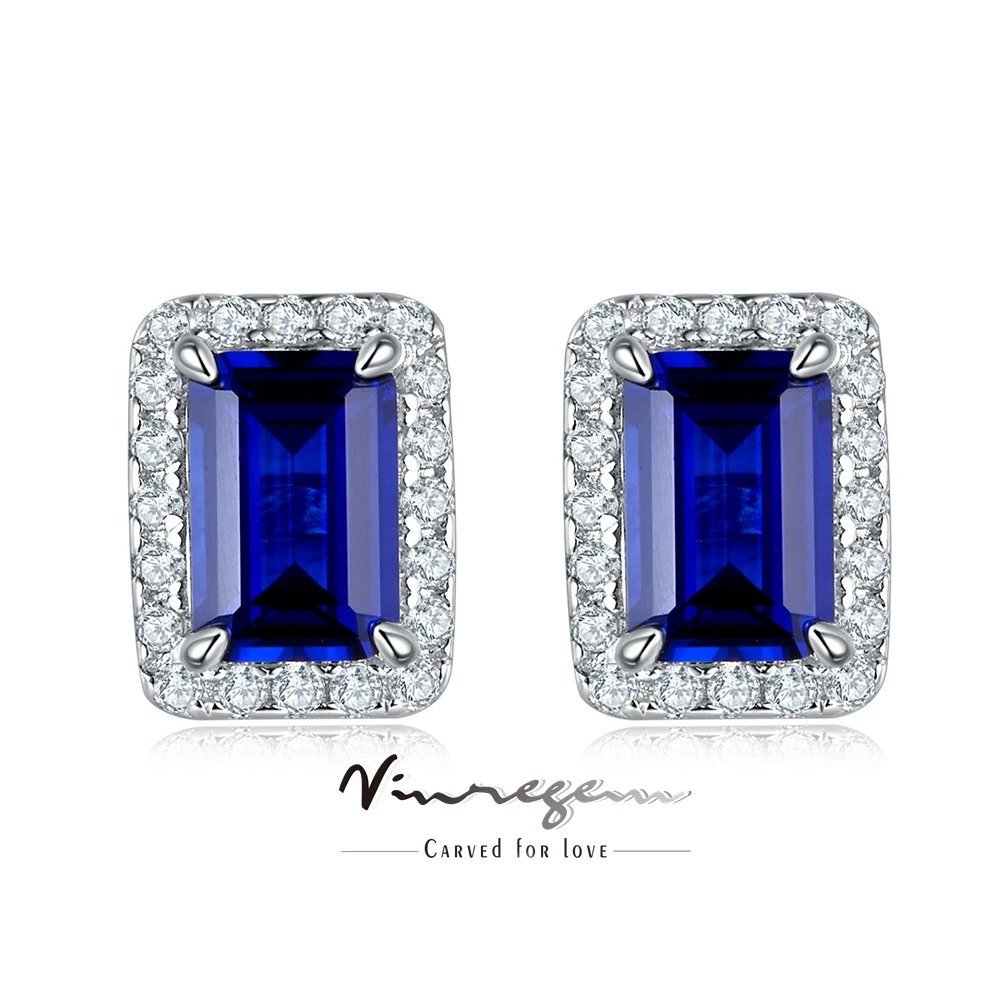 

Vinregem 2CT Sapphire Emerald High Carbon Diamond Gemstone Classic Ear Studs Earrings 100% 925 Sterling Silver Fine Jewelry Gift