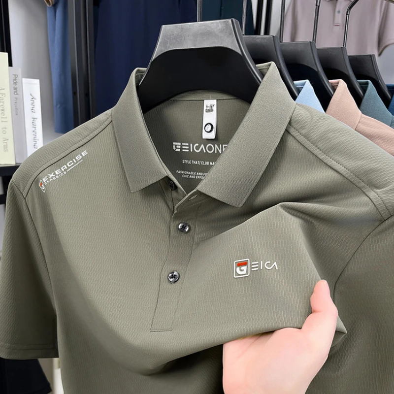 

New Men's Summer Short Sleeved Pullover T-shirt, Men's Elastic Casual Business Top with Collar