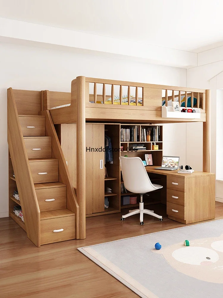 

Children's desk wardrobe integrated high and low bed small apartment