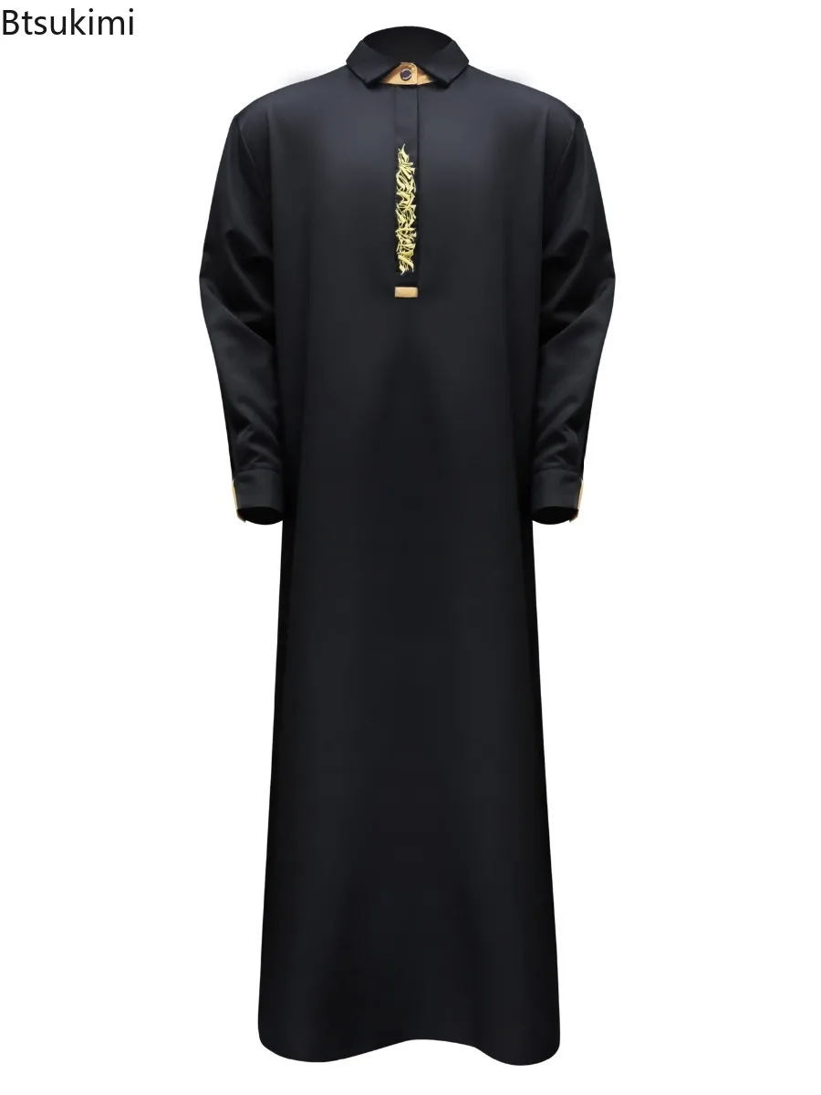 

Middle East Men Clothes Ethnic Style Embroidered Robe Muslim Fashion Abaya Saudi Arab Stand Collar Kaftan Moroccan Islamic Thobe