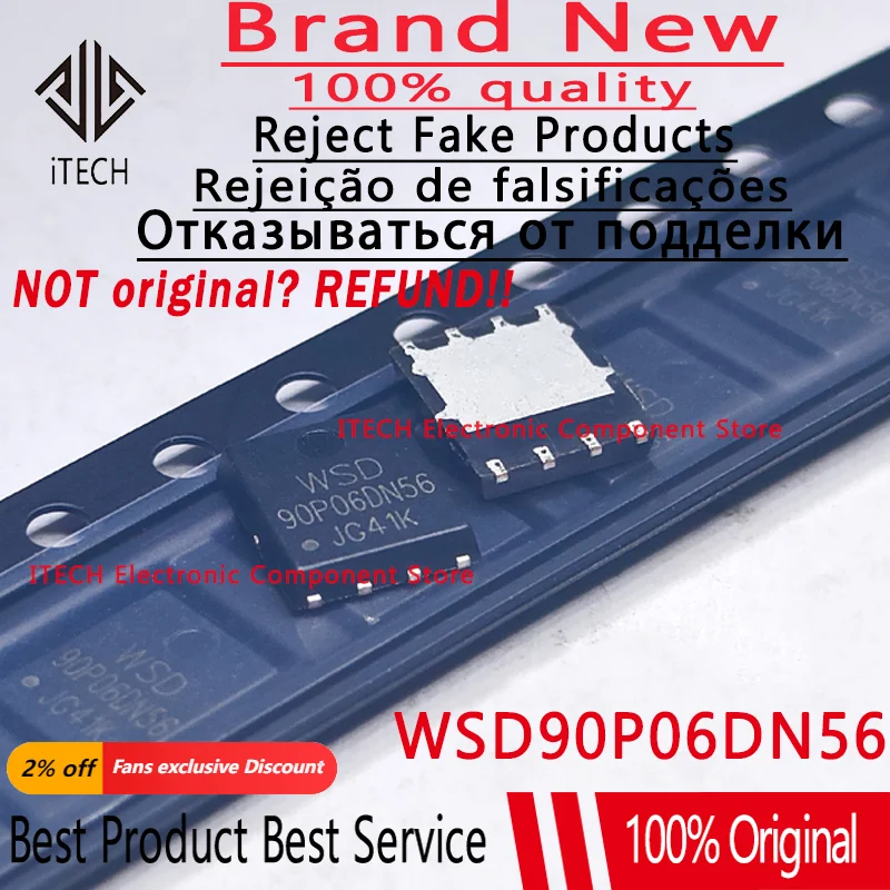 

10pcs/lot Original WSD90P06DN56 90P06DN56 PDFN-8 P-channel 60V 90A field effect transistor (MOSFET) 100% New