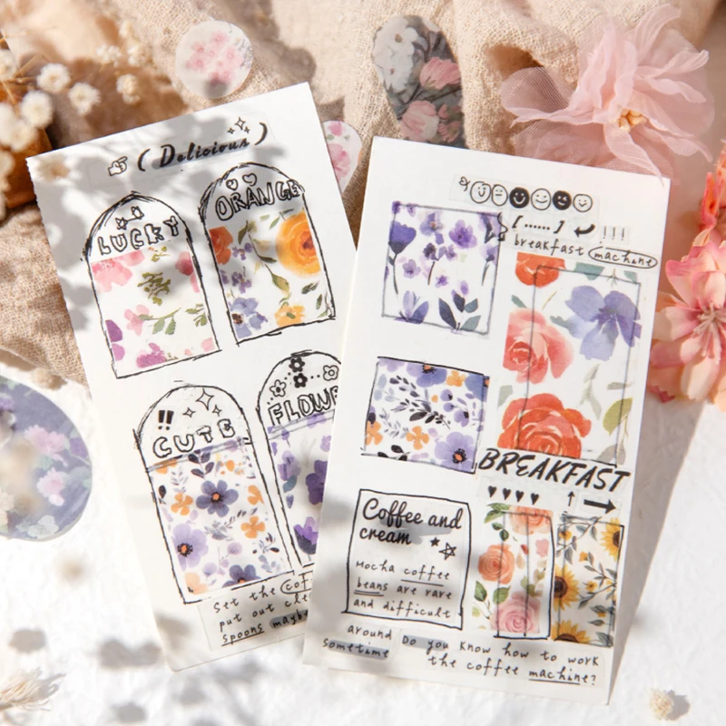 6PCS - 레트로 플라워 룸 드리미 다이 커팅 노트북 재료 재활용 테이프, DIY 스크랩북, 노트북 장식