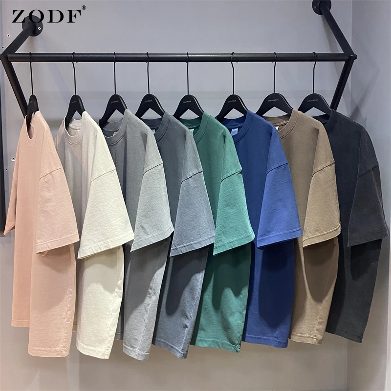 ZODF New Summer Solid Washed Cotton T-Shirts Streetwears For Men Unisex Retro High Street 275gsm Basic Tees Brand Tops HY0071