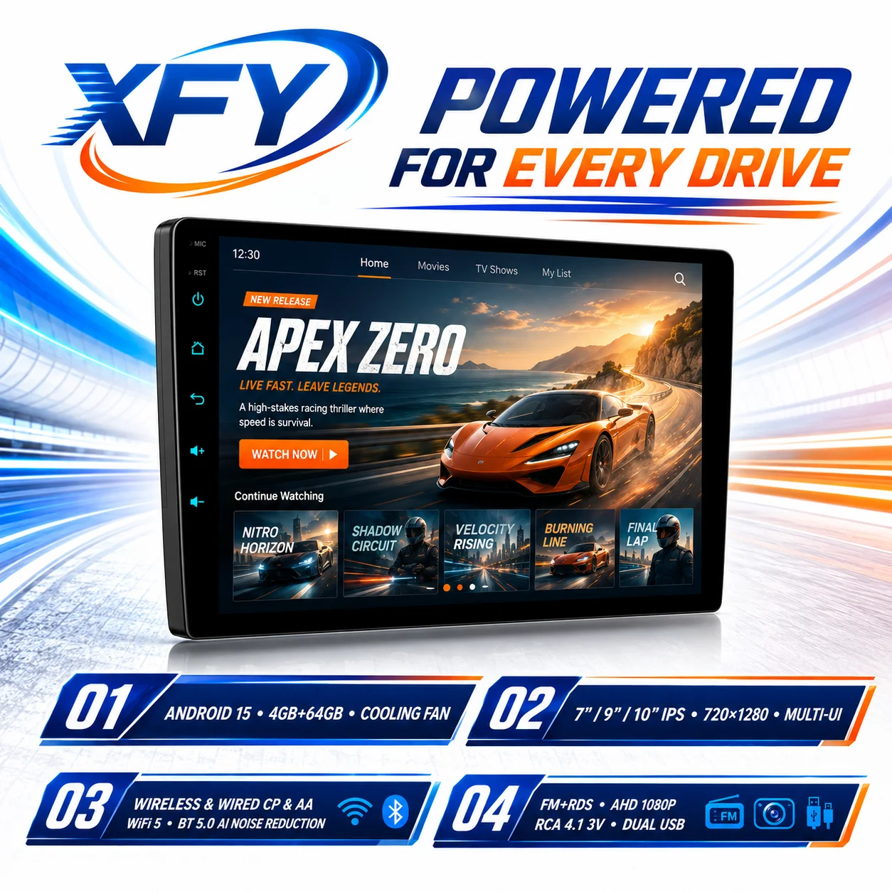 XFY Android15 2Din Car Radio carpla Auto 7/9/10 Inch Universal WIFI GPS Audio Multimedia Player For Nissan Toyota Kia Honda