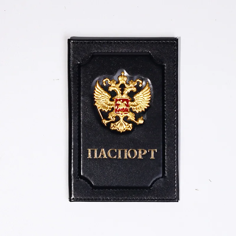 Unisex Russland Reisepass Reiseveranstalter PU Leder Ticketkartenetui Schutzhülle mit goldener russischer Abzeichenprägung