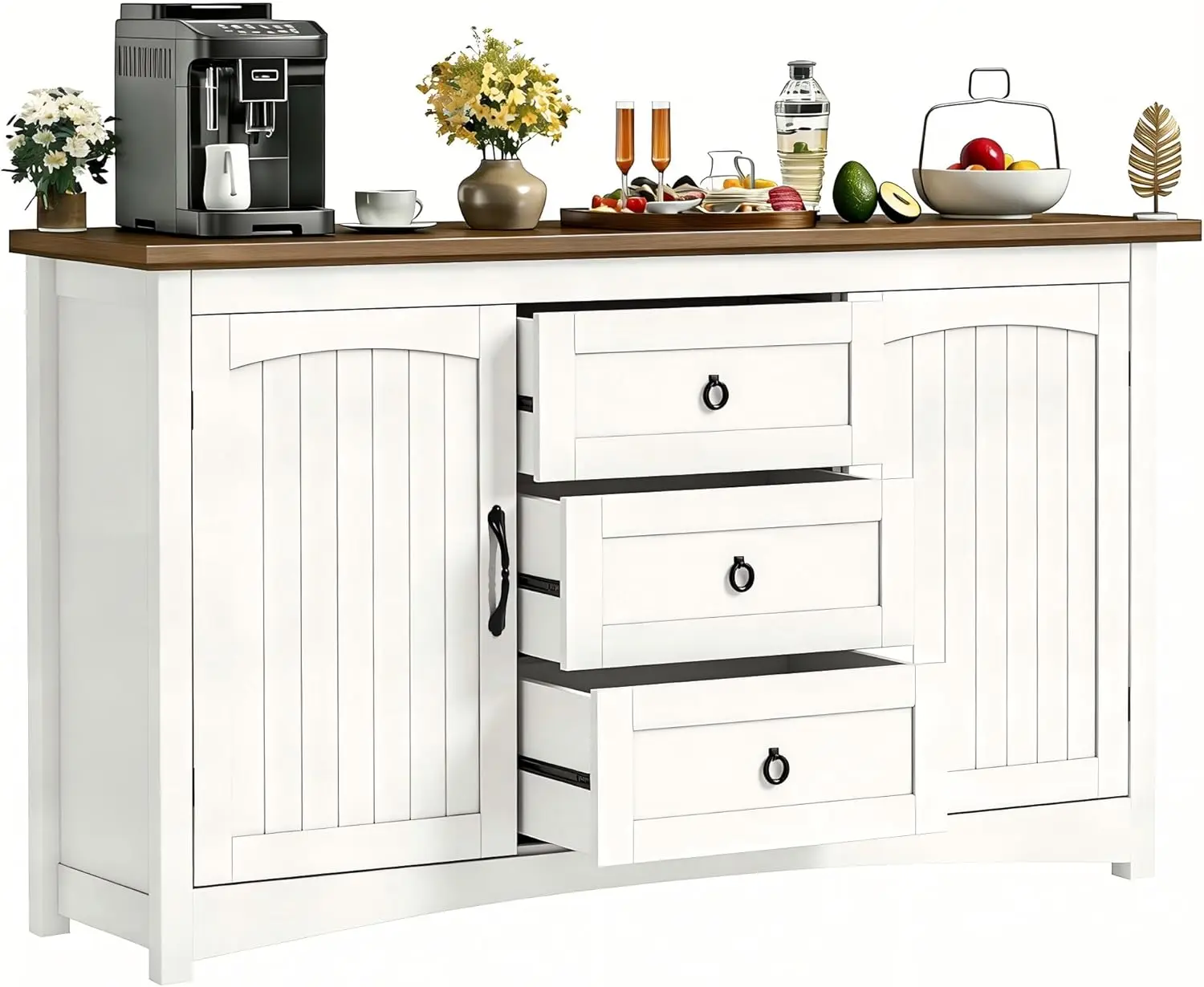

Farmhouse Sideboard Buffet Cabinet with Storage, 59" Sideboard Cabinet with Drawers & Doors, Kitchen Storage Cabinets f