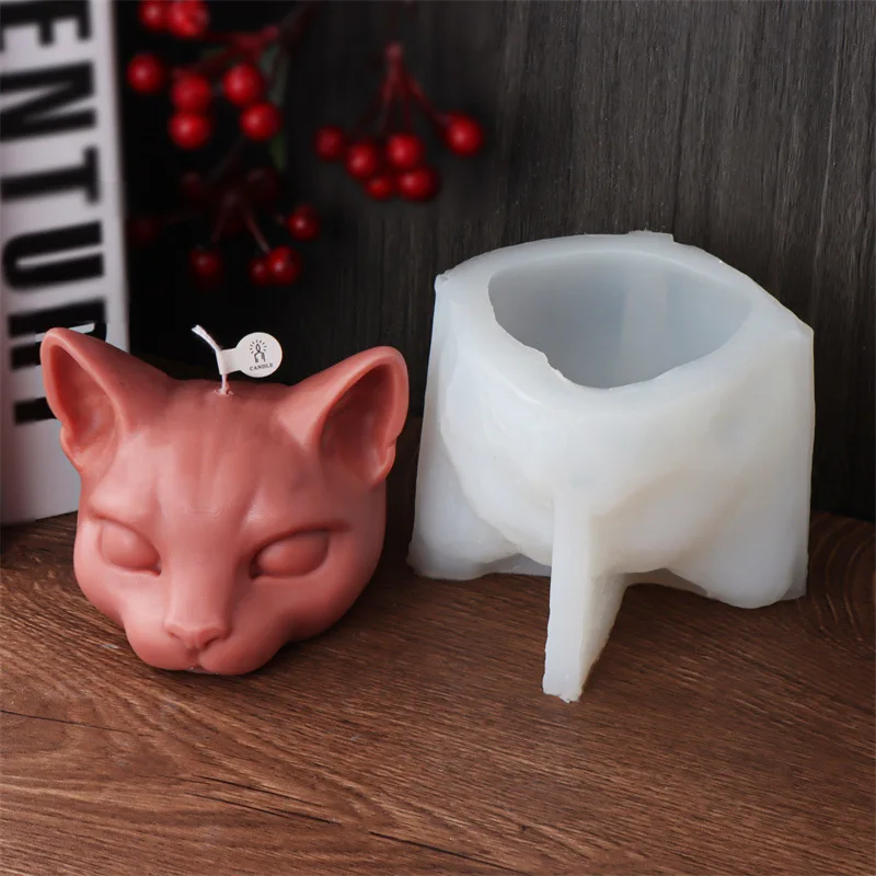 3D Three-eyes Cat Head Candle Silicone Mold Cat Plaster Epoxy Resin Molds Chocolate Cake Baking Tools Home Decor Crafts Gifts