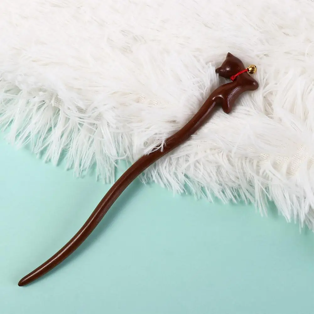 

Cute Wooden Cat Hair Stick Headwear Bell Chinese Hanfu Style Hair Clip Hair Accessories Hair Fork Cartoon Aniaml Hairpin Daily