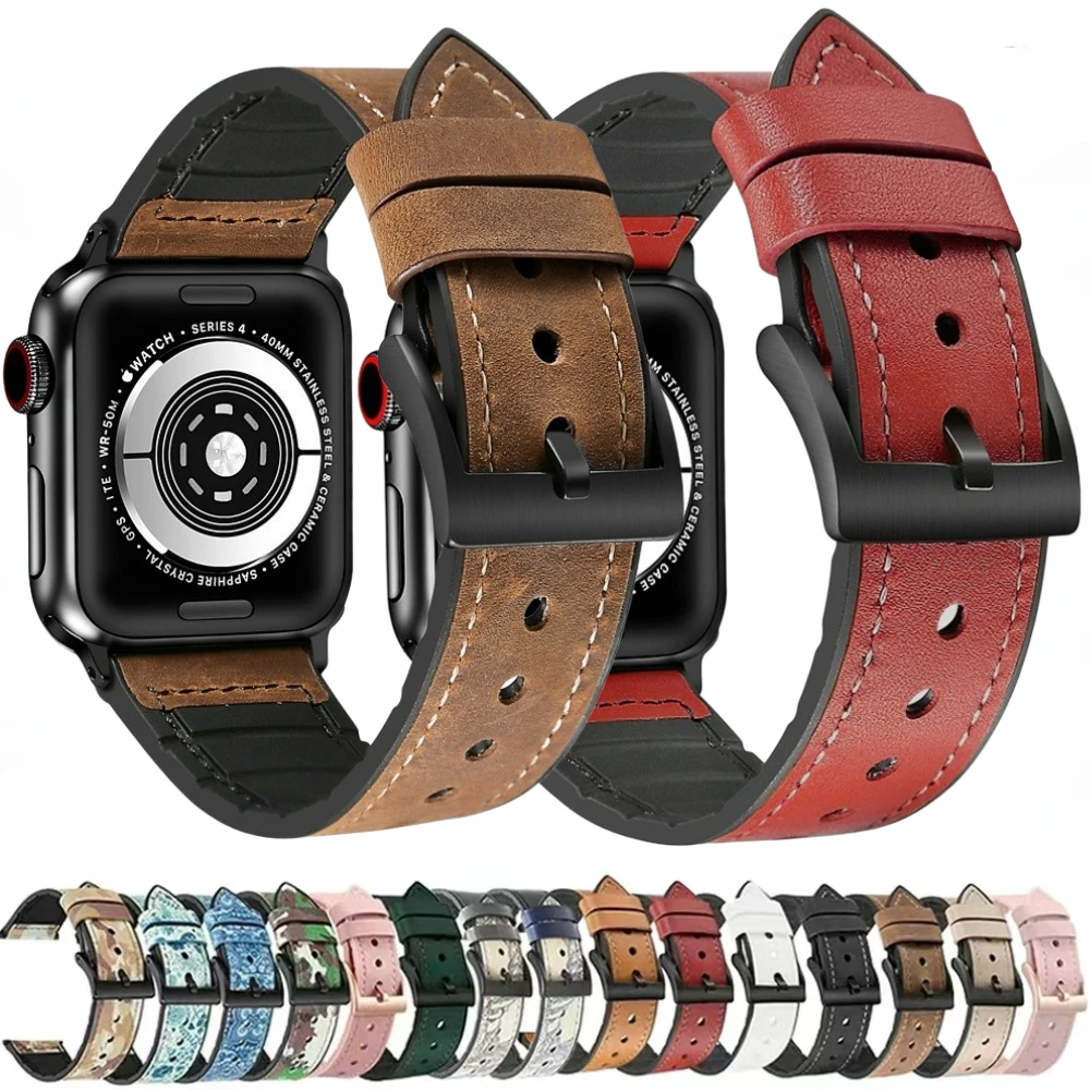 

Ремешок силиконовый и кожаный для Apple Watch Band Ultra, деловой браслет для iWatch 9 8 7 6 5 4 3 SE, 49 мм 45 мм 41 мм 44 мм 40 мм 42 38 мм